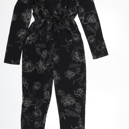 Missguided Womens Black Floral  Jumpsuit One-Piece Size 4