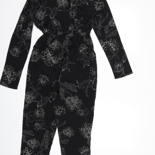 Missguided Womens Black Floral  Jumpsuit One-Piece Size 4