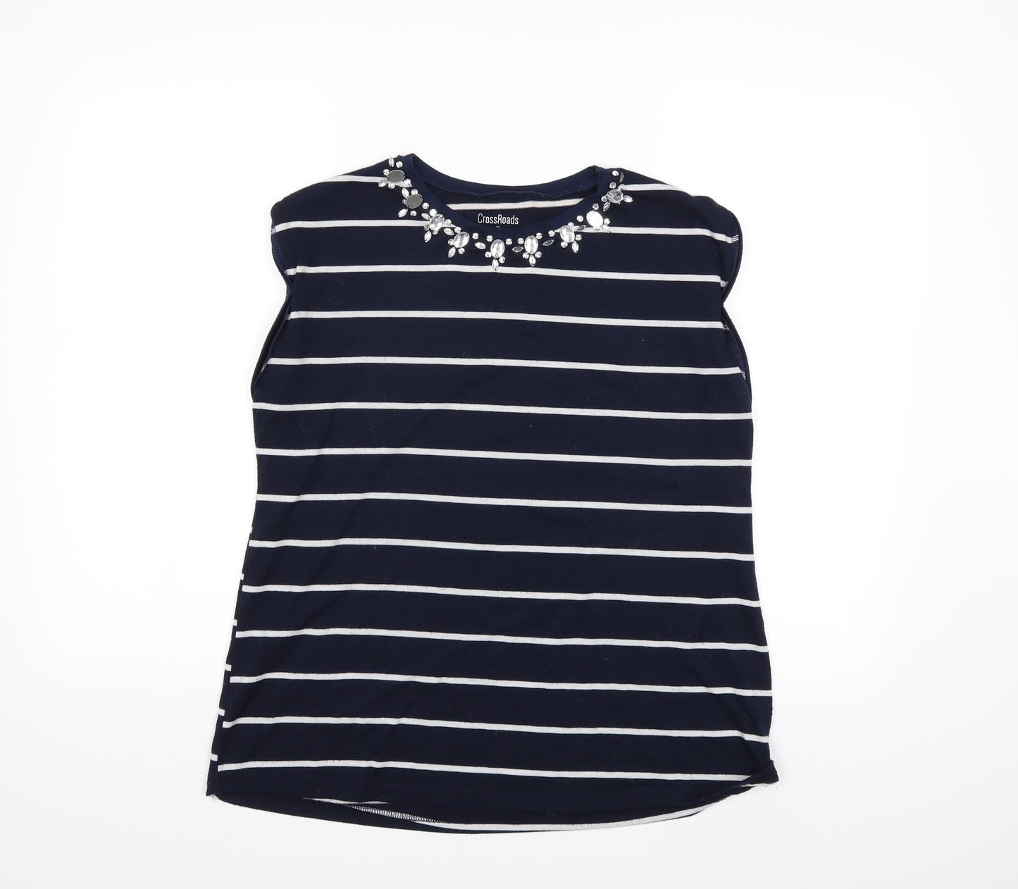 cross roads Womens Blue Striped  Basic T-Shirt Size S