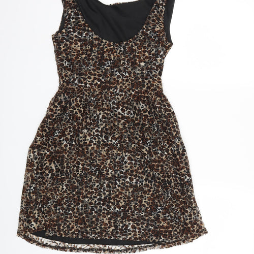 Atmosphere Womens Brown Animal Print  Skater Dress  Size 8