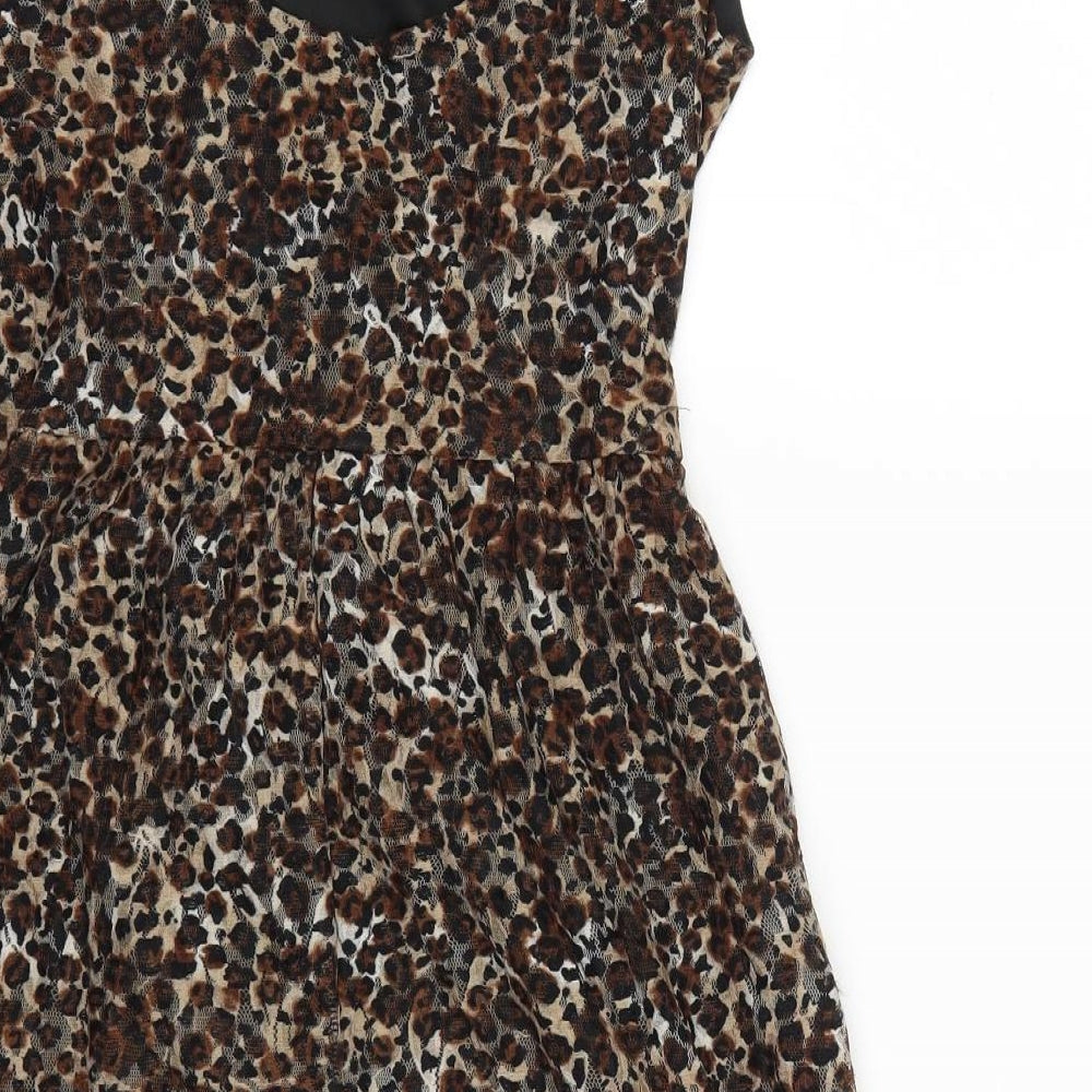 Atmosphere Womens Brown Animal Print  Skater Dress  Size 8