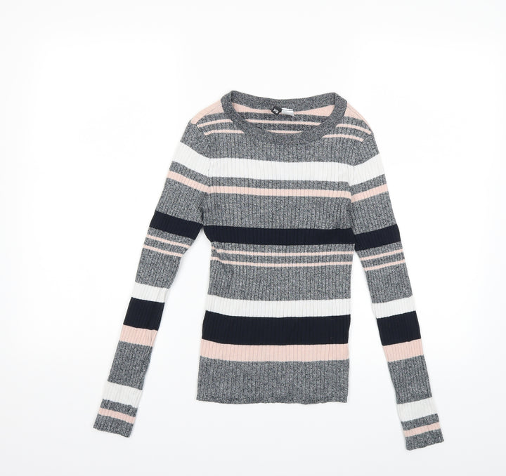 H&M Womens Grey Striped Knit Pullover Jumper Size XS