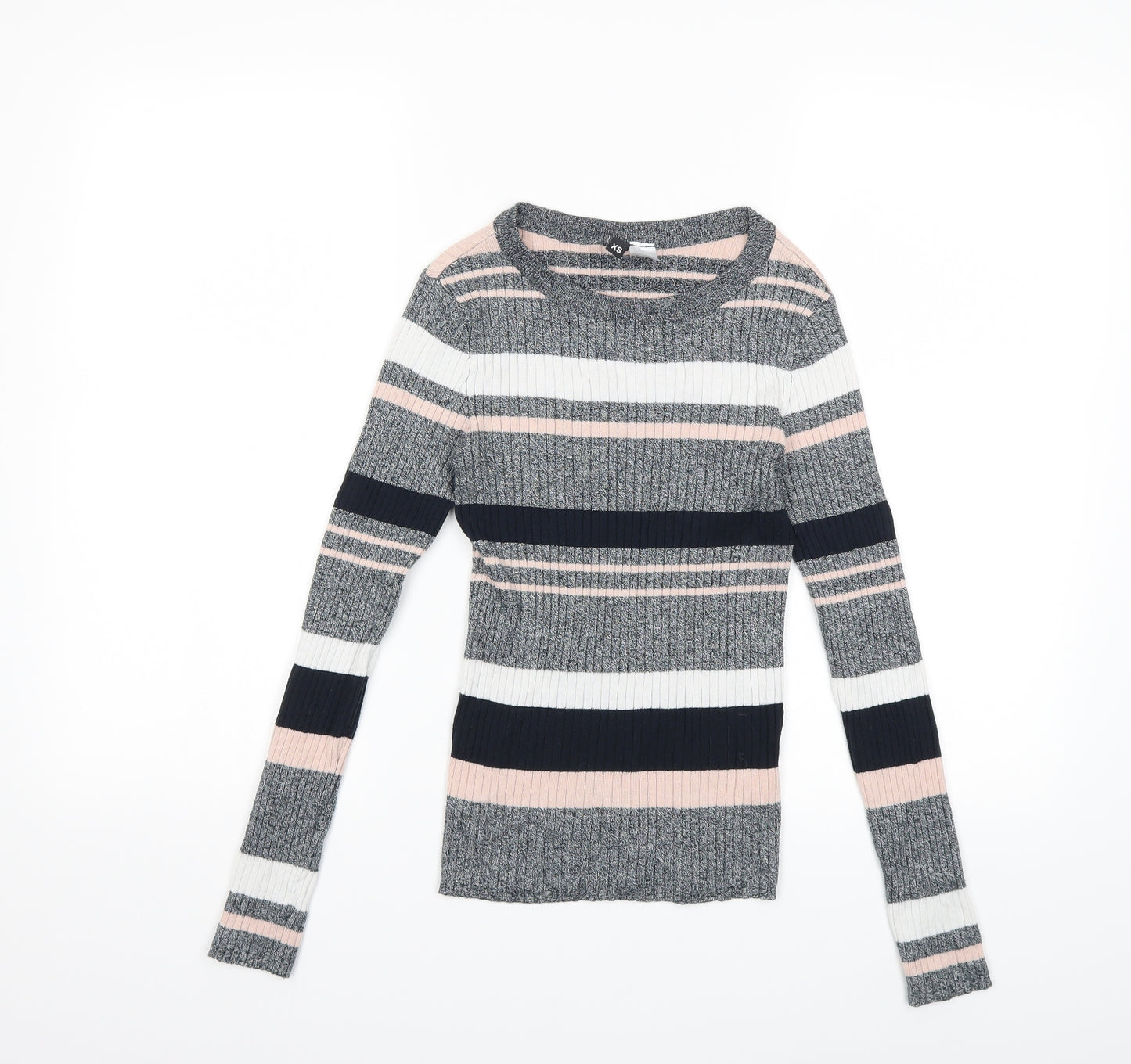 H&M Womens Grey Striped Knit Pullover Jumper Size XS