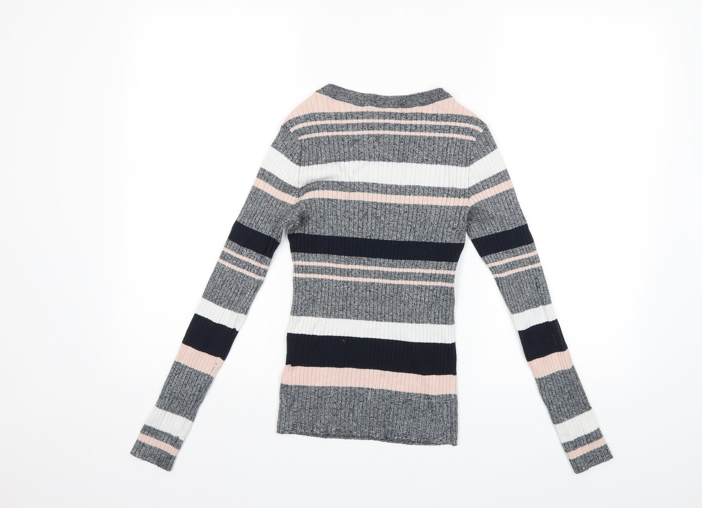 H&M Womens Grey Striped Knit Pullover Jumper Size XS