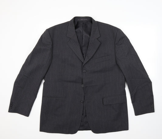 Front view of Armando men’s grey striped jacket blazer, size 42