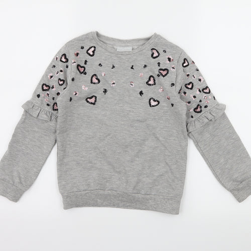 Matalan Girls Grey Animal Print Jersey Pullover Sweatshirt Size 7 Years