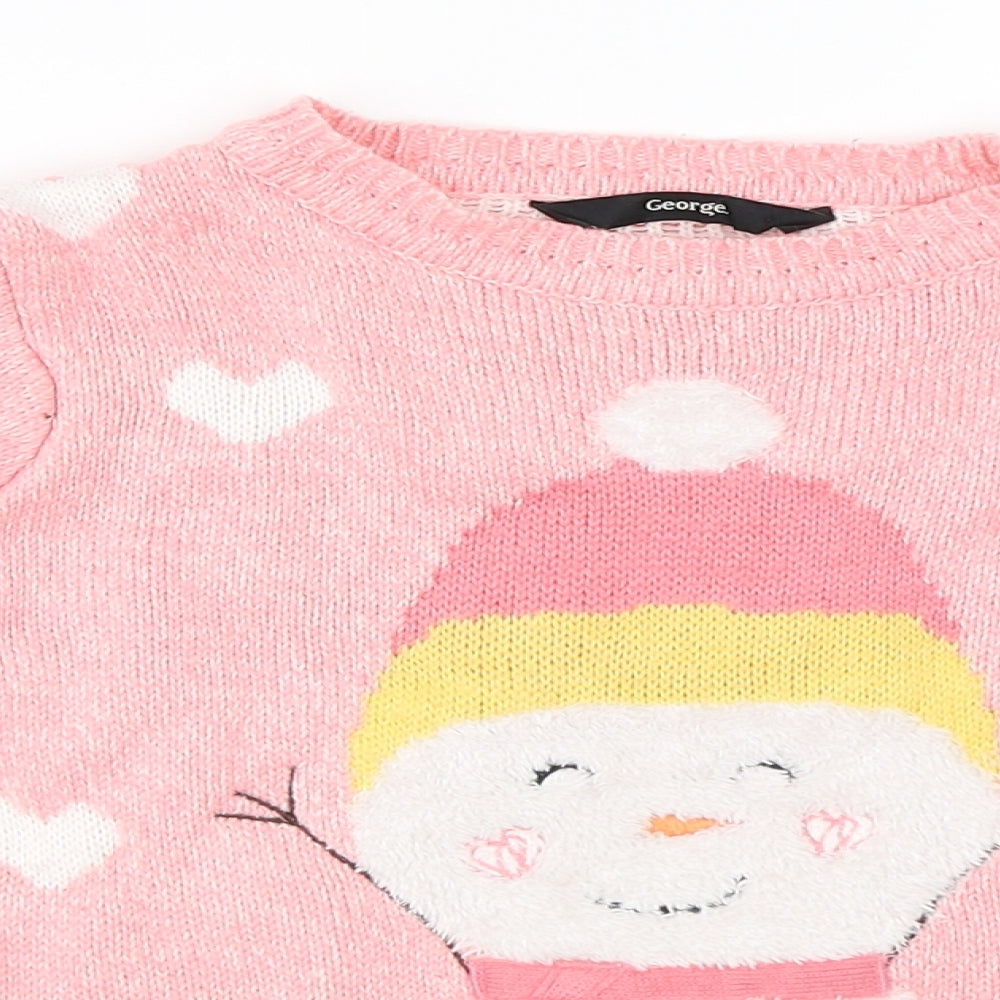 George Girls Pink   Pullover Jumper Size 5-6 Years  - Christmas Snowman Jumper