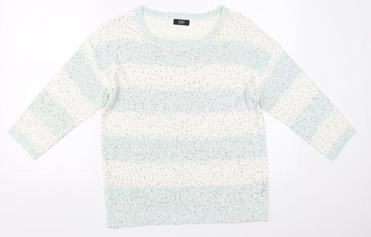 Front view of F&F women’s ivory striped jumper, size UK 10
