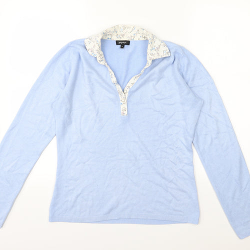 Papaya Womens Blue Floral Knit Pullover Jumper Size 14