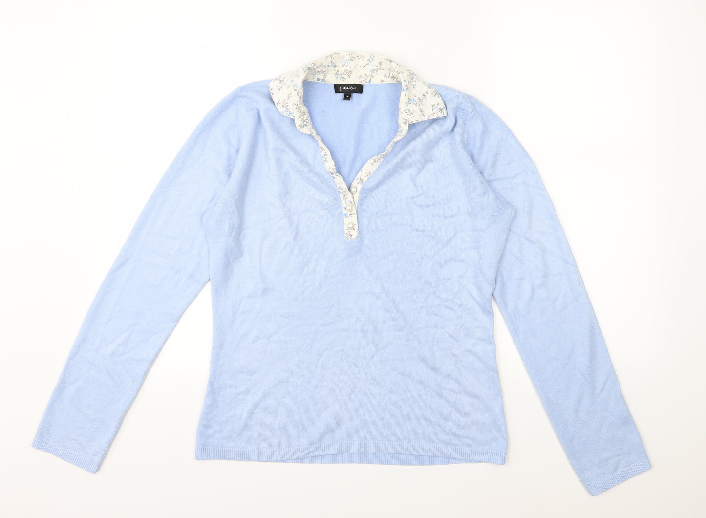 Papaya Womens Blue Floral Knit Pullover Jumper Size 14