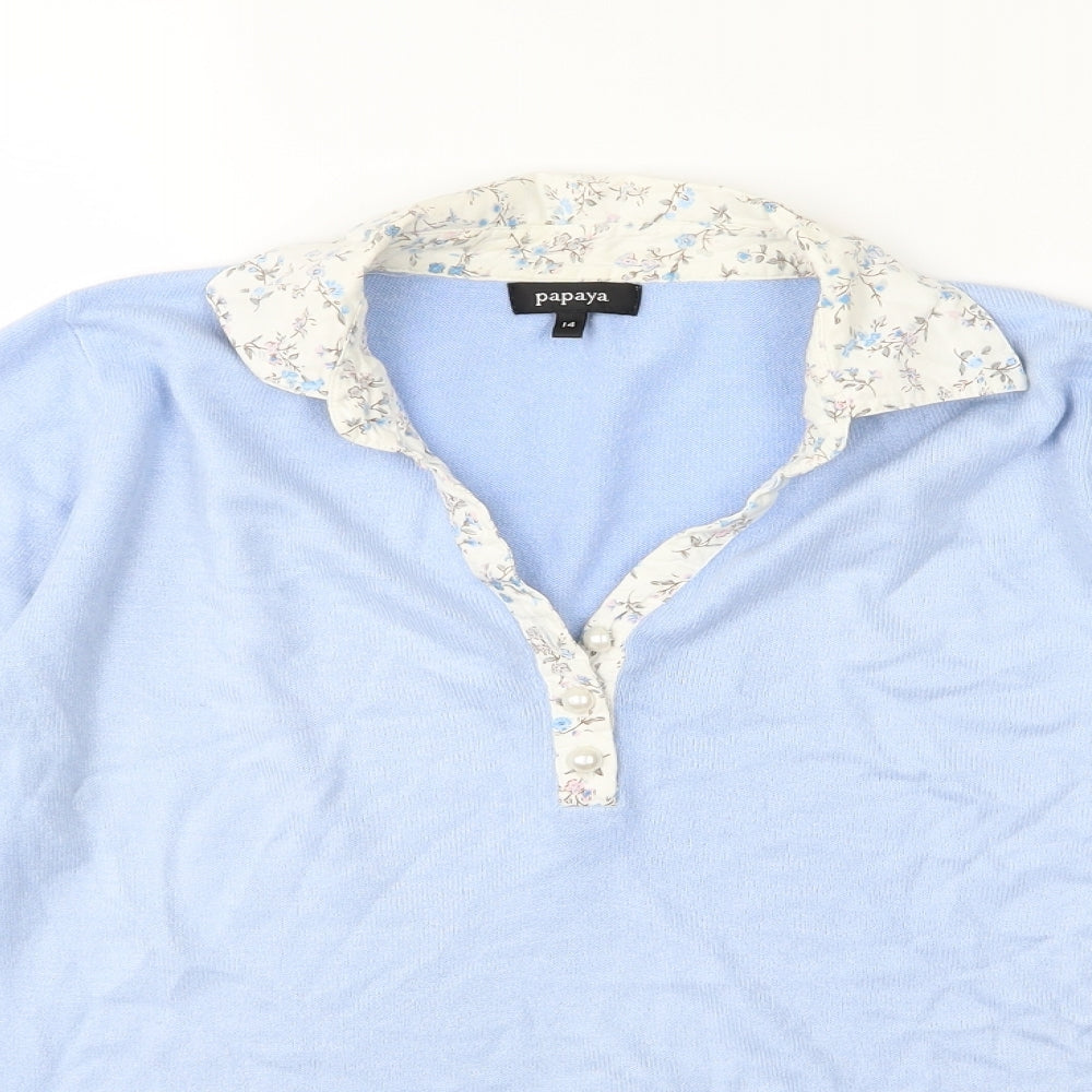 Papaya Womens Blue Floral Knit Pullover Jumper Size 14