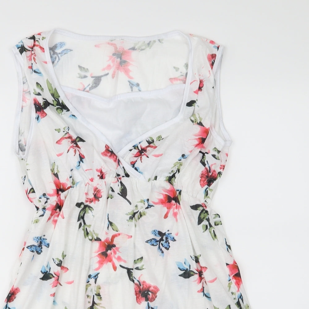 Preworn Womens White Floral Jersey Basic T-Shirt Size 2XL
