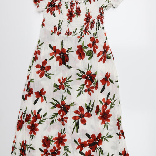 Primark Womens White Floral  A-Line  Size 12  - Side splits