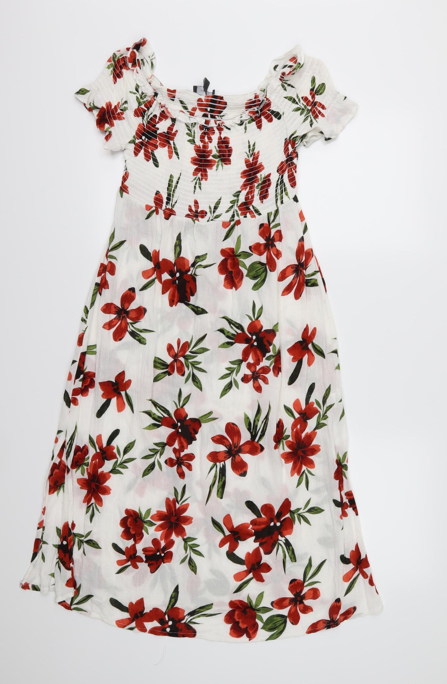 Primark Womens White Floral  A-Line  Size 12  - Side splits