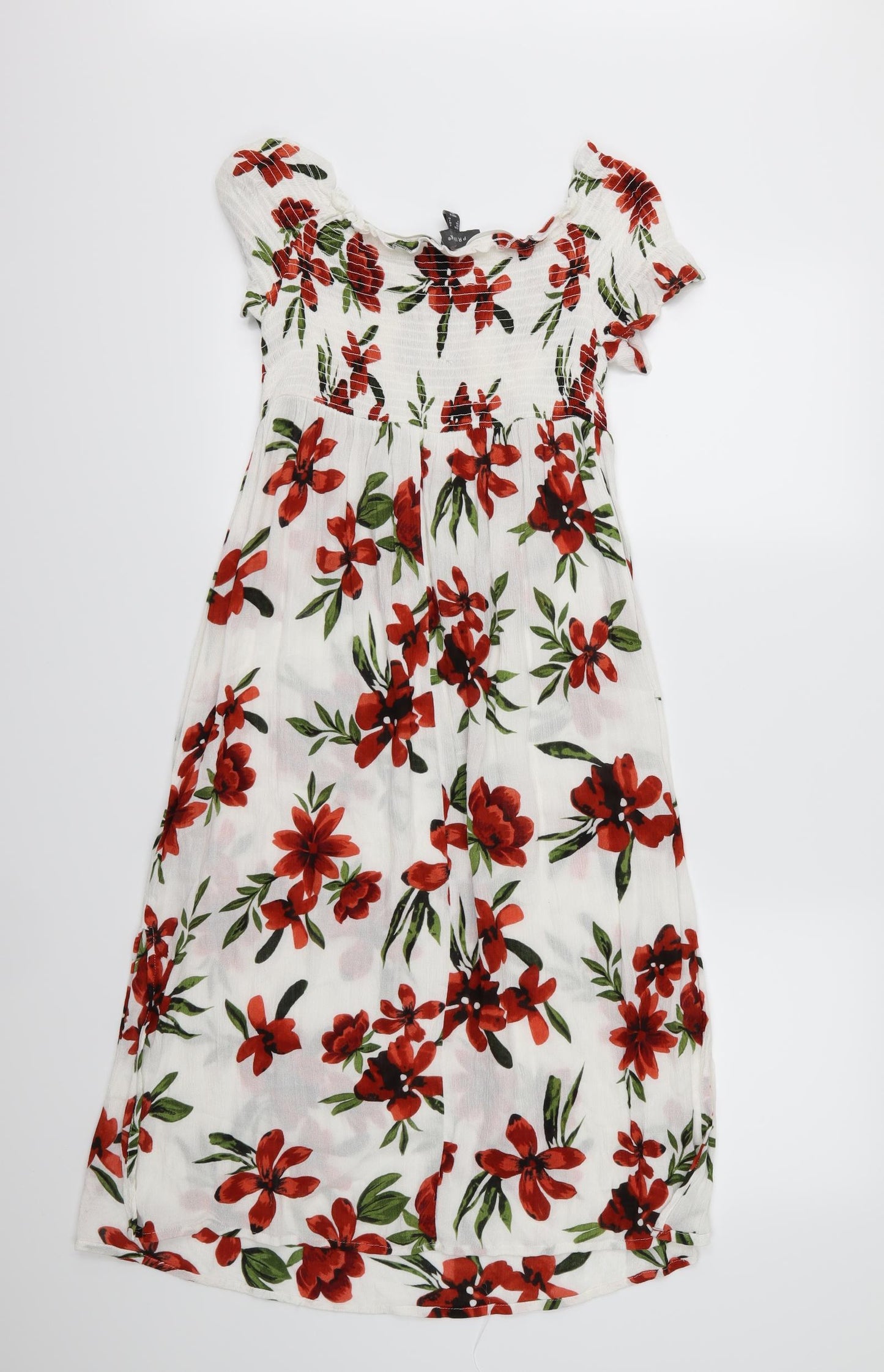 Primark Womens White Floral  A-Line  Size 12  - Side splits
