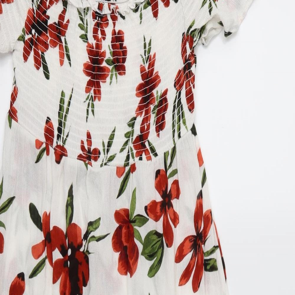 Primark Womens White Floral  A-Line  Size 12  - Side splits