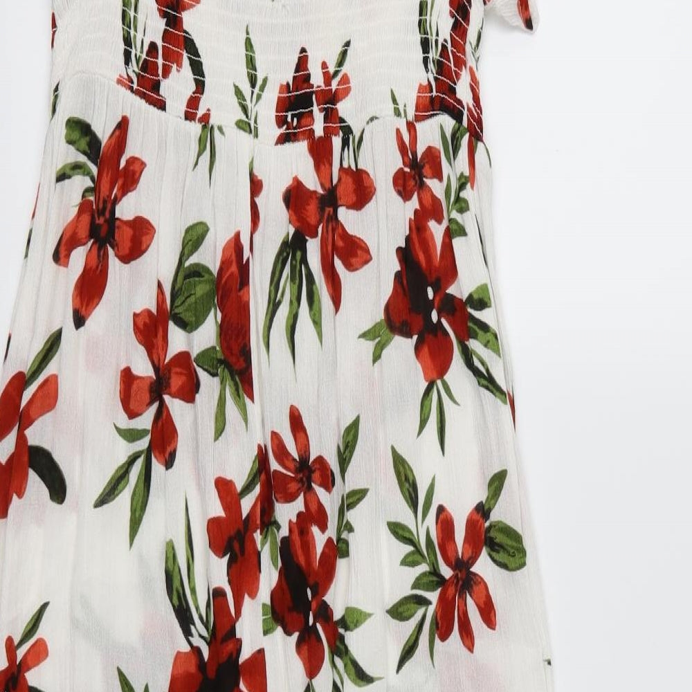 Primark Womens White Floral  A-Line  Size 12  - Side splits