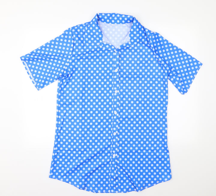 Preworn Womens Blue Polka Dot Basic Button-Up Size 3XL