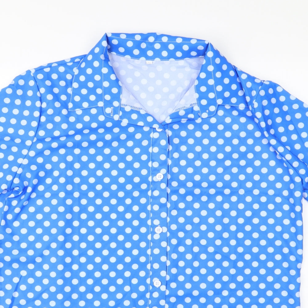 Preworn Womens Blue Polka Dot  Basic Button-Up Size 3XL