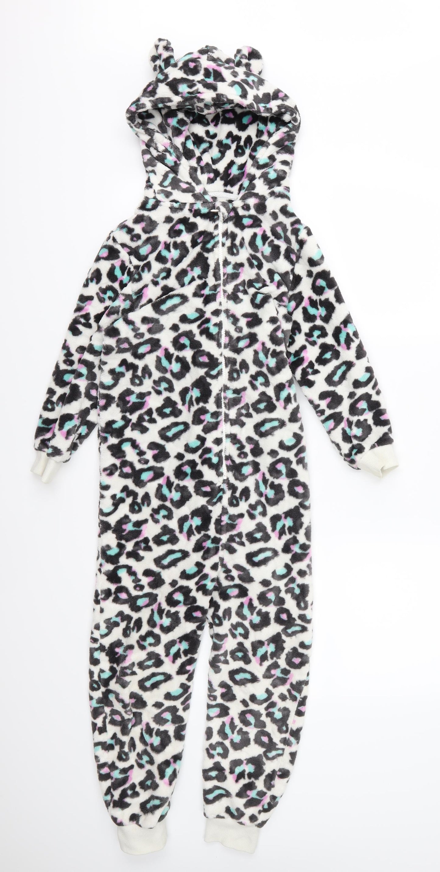 NEXT Girls White Animal Print Fleece  One Piece Size 8 Years