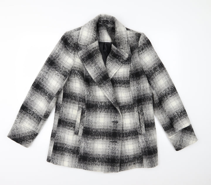 M&Co Womens Grey Striped Overcoat Coat Size 12
