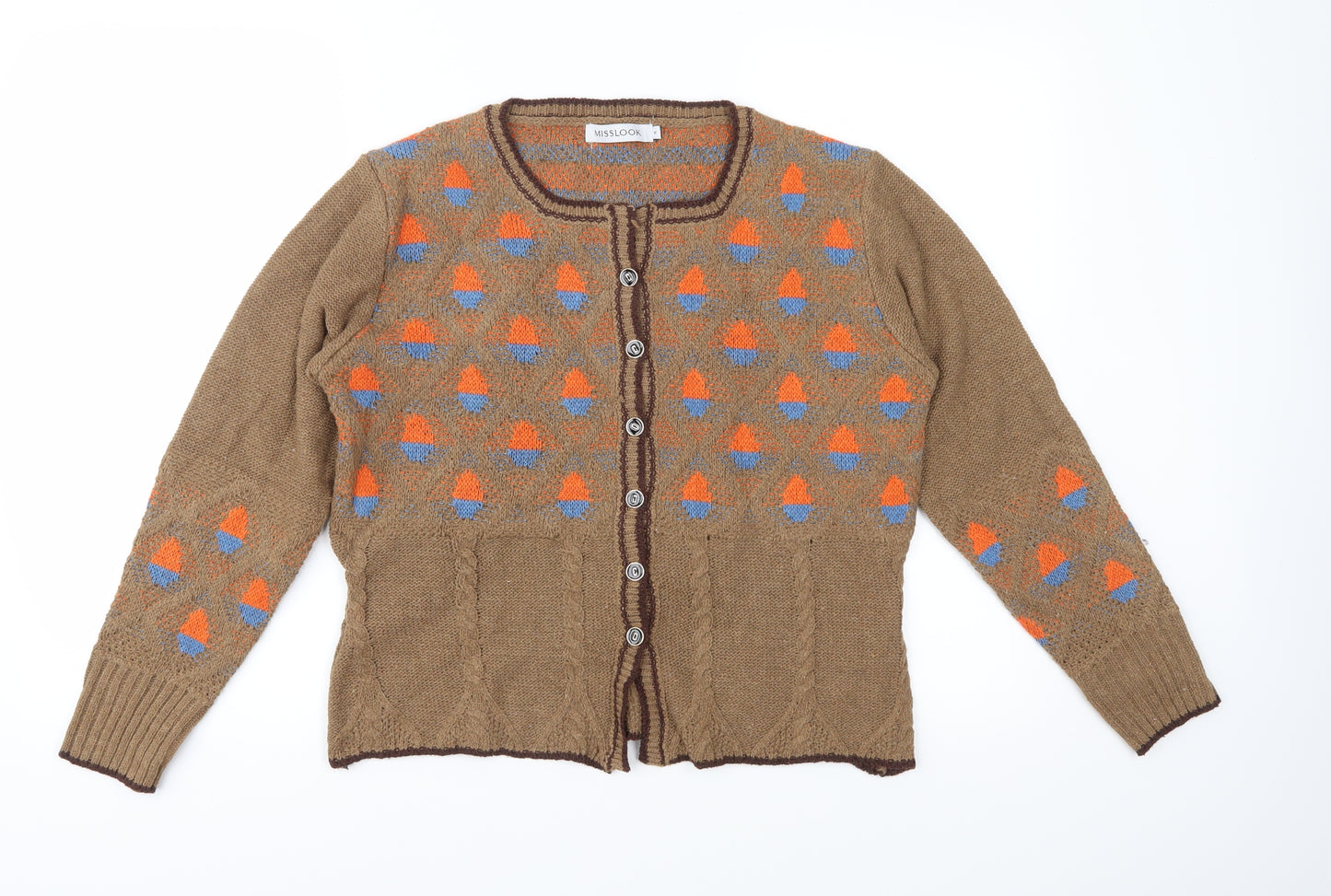 MissLook Womens Brown Geometric Knit Cardigan Jumper Size S