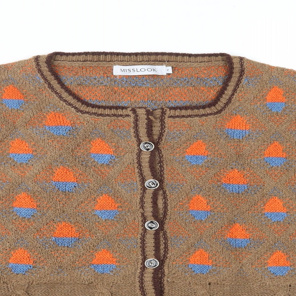 MissLook Womens Brown Geometric Knit Cardigan Jumper Size S