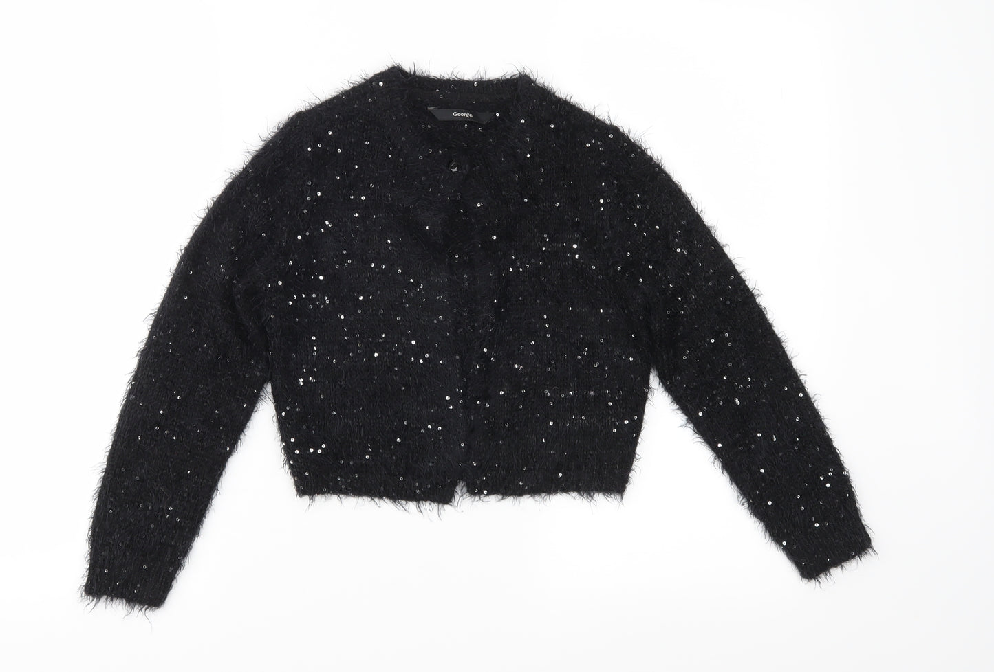 George Girls Black  Knit Cardigan Jumper Size 8-9 Years