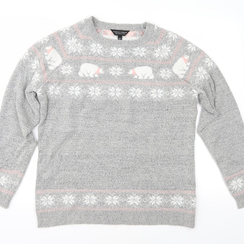 Dorothy Perkins Womens Grey Fair Isle Knit Pullover Jumper Size 14  - Snowflake
