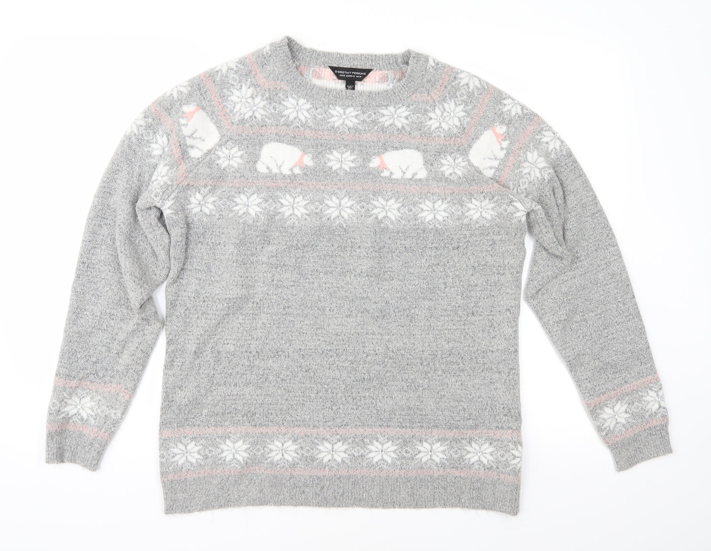 Dorothy Perkins Womens Grey Fair Isle Knit Pullover Jumper Size 14  - Snowflake