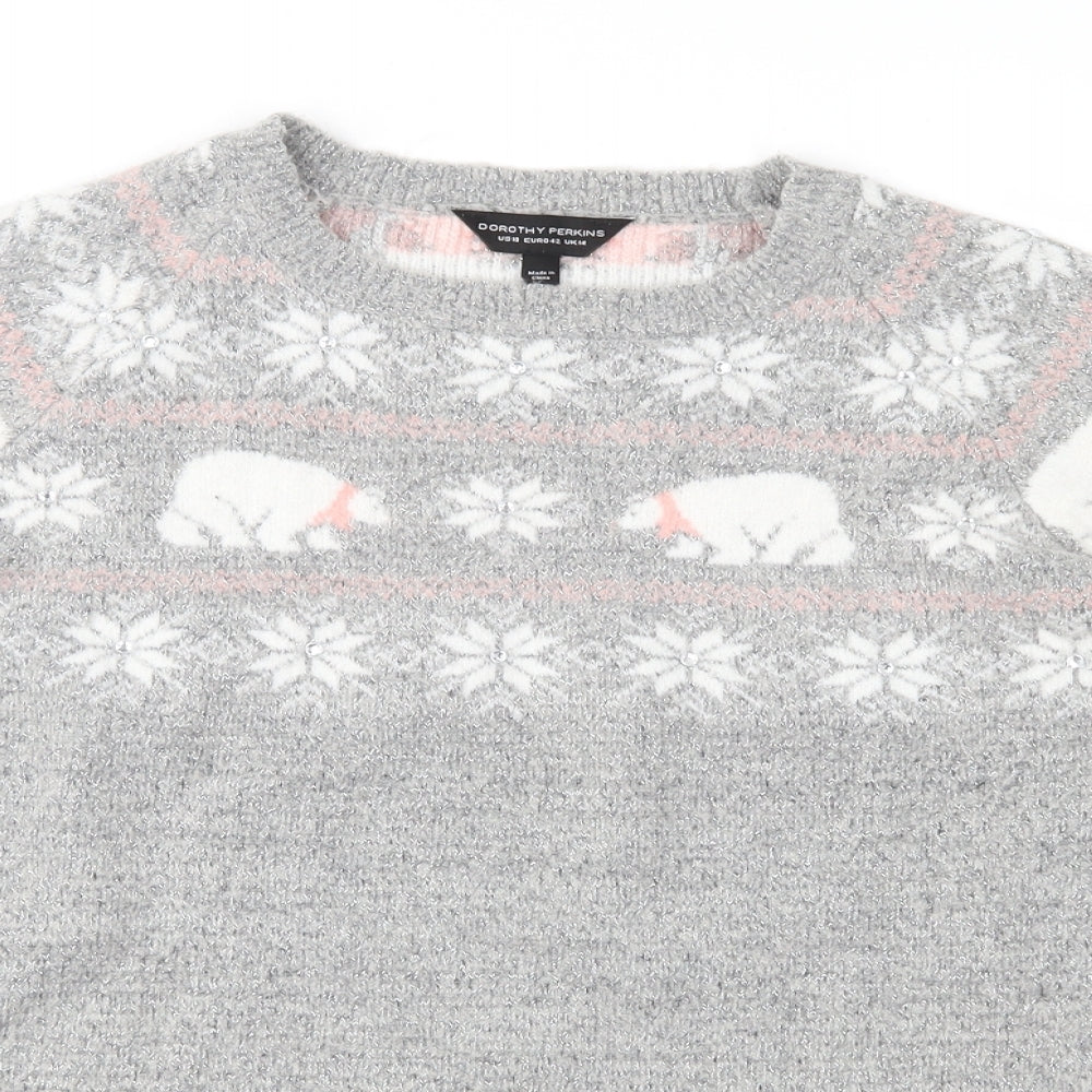 Dorothy Perkins Womens Grey Fair Isle Knit Pullover Jumper Size 14  - Snowflake