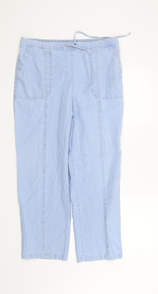 Front view of Isle women’s blue straight jeans, size UK 16, 27-inch leg