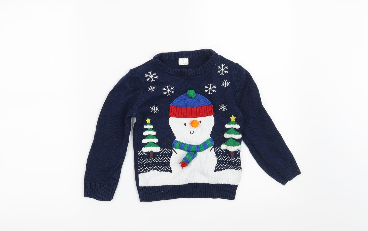 F&F Boys Blue   Pullover Jumper Size 3-4 Years  - Christmas Snowman