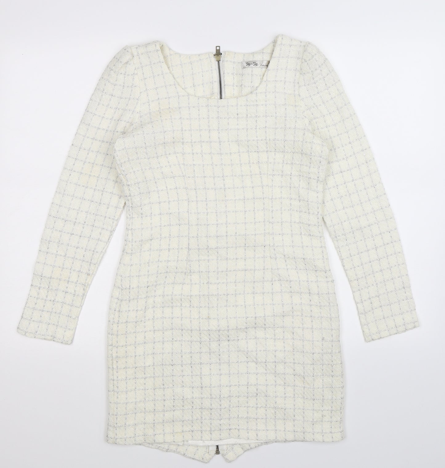 Ye Ye Womens White Check  Bodycon  Size S