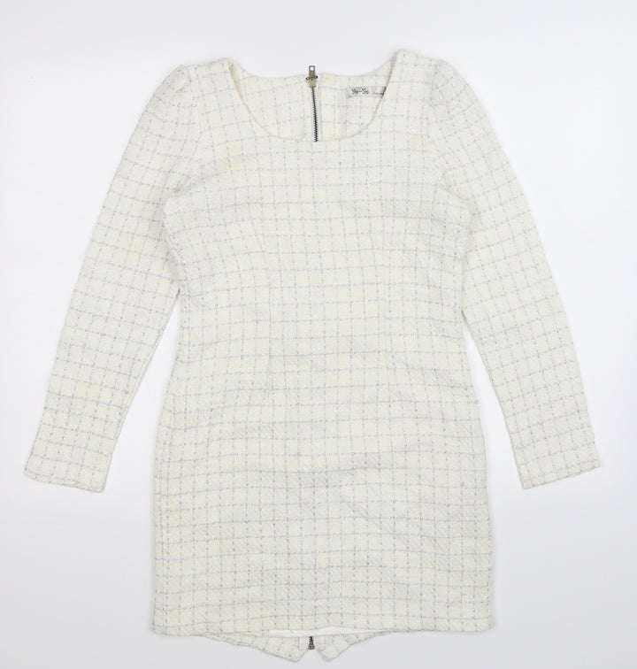 Ye Ye Womens White Check  Bodycon  Size S