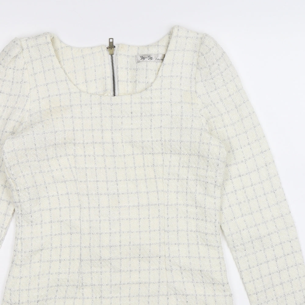 Ye Ye Womens White Check  Bodycon  Size S