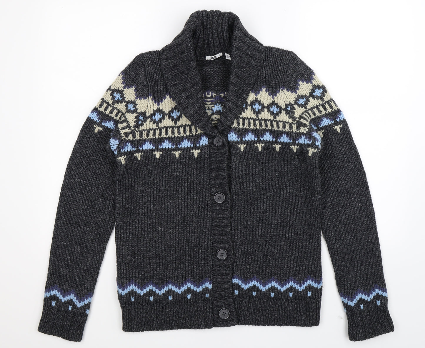 Uniqlo Womens Grey Geometric Knit Cardigan Jumper Size M
