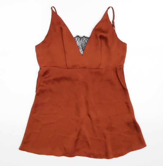 Front view of ASOS women’s brown satin basic tank, size S