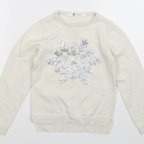 H&M Girls White  Knit Pullover Jumper Size 5-6 Years