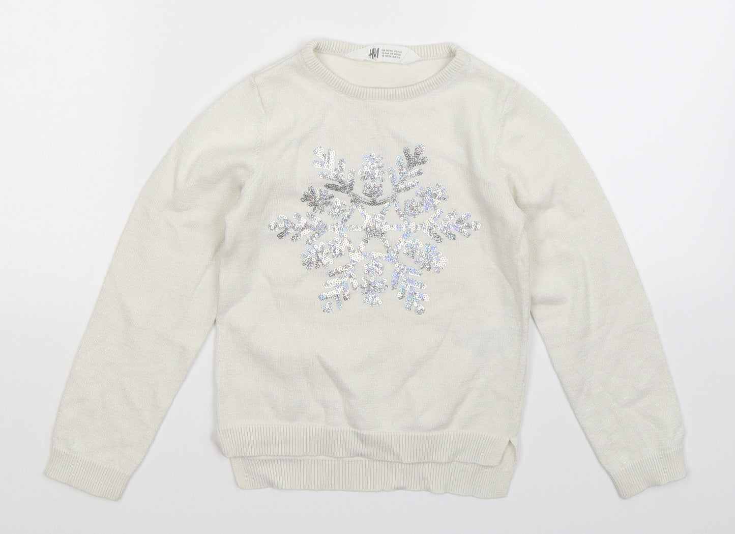 H&M Girls White  Knit Pullover Jumper Size 5-6 Years