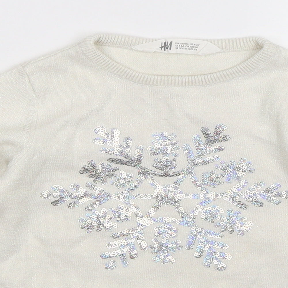 H&M Girls White  Knit Pullover Jumper Size 5-6 Years