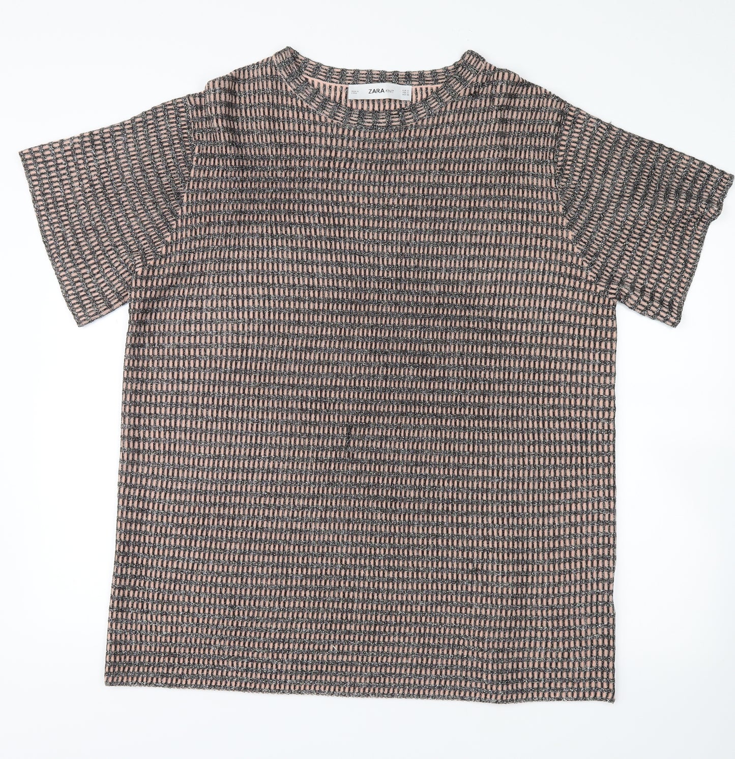 Zara Womens Pink Check  Basic T-Shirt Size S