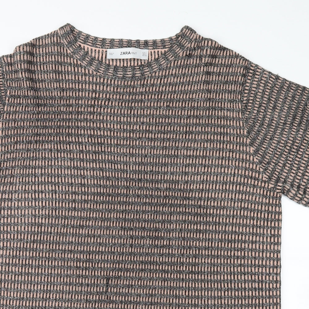 Zara Womens Pink Check  Basic T-Shirt Size S