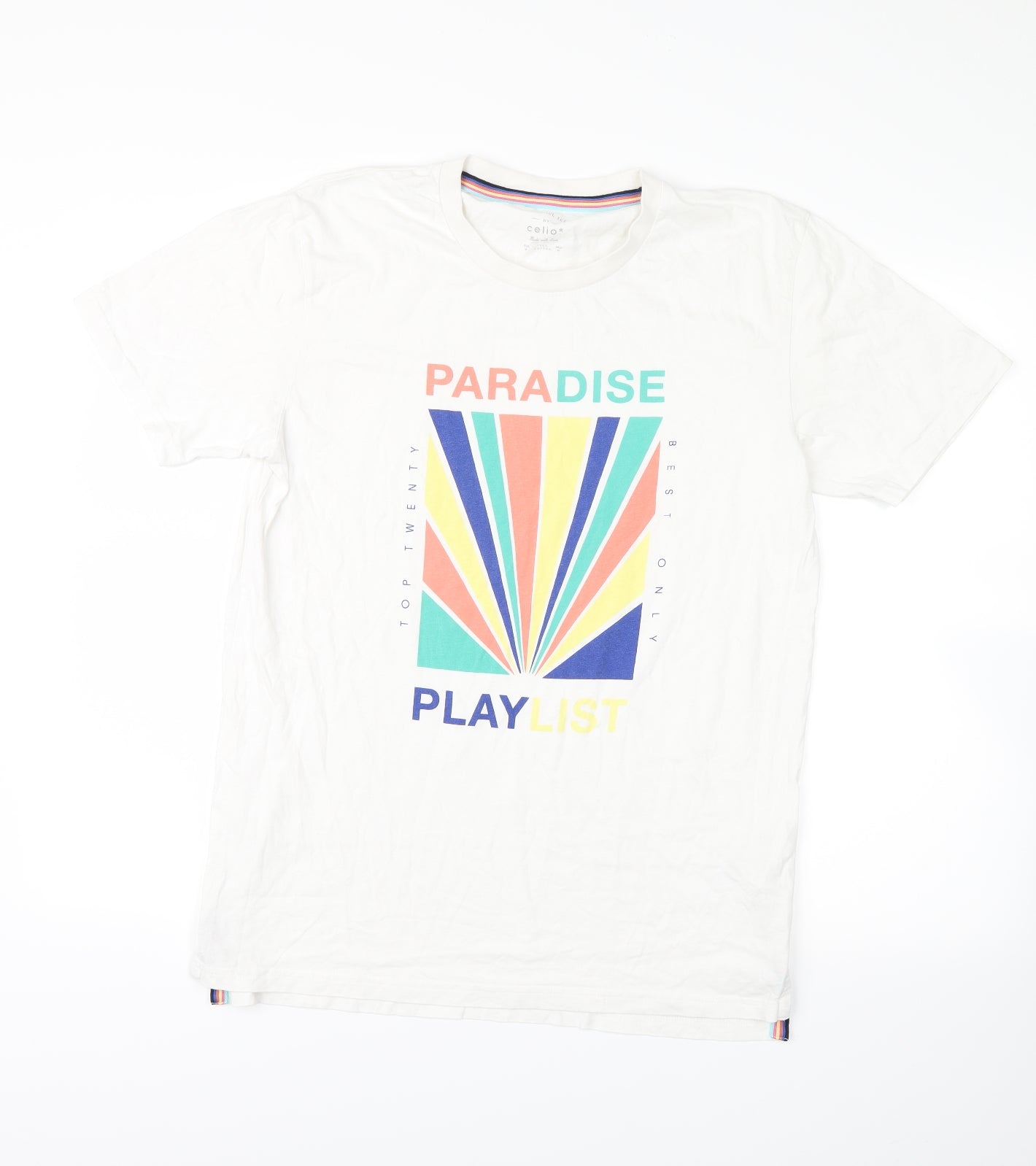 celios Mens White    T-Shirt Size M  - paradise playlist