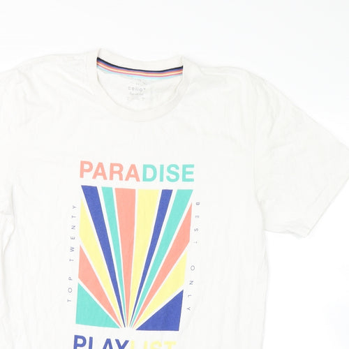 celios Mens White    T-Shirt Size M  - paradise playlist