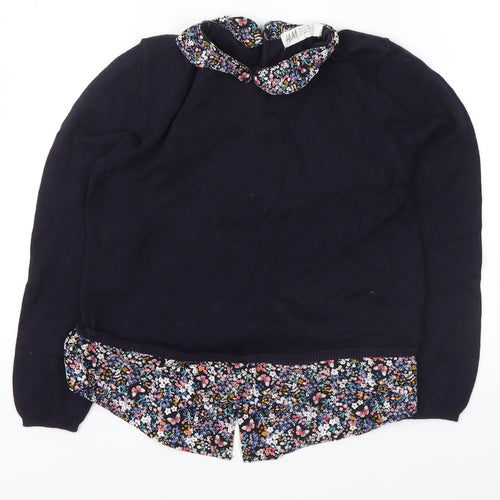H&M Girls Blue Floral  Pullover Jumper Size 5-6 Years