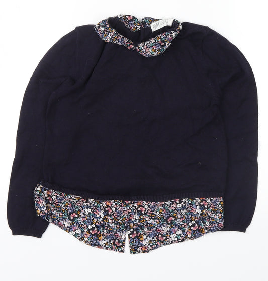 H&M Girls Blue Floral  Pullover Jumper Size 5-6 Years