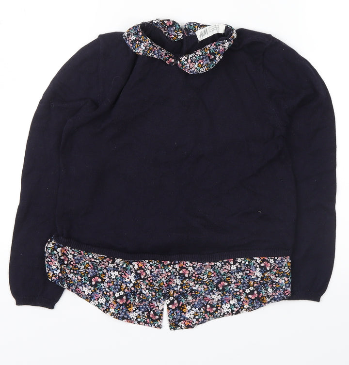H&M Girls Blue Floral  Pullover Jumper Size 5-6 Years