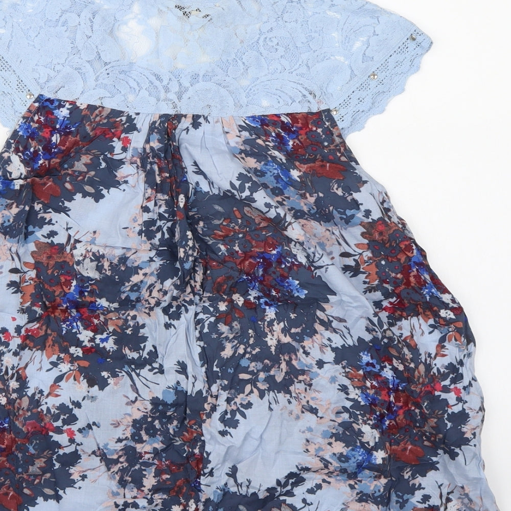 NEXT Womens Blue Floral Lace Basic Blouse Size 6