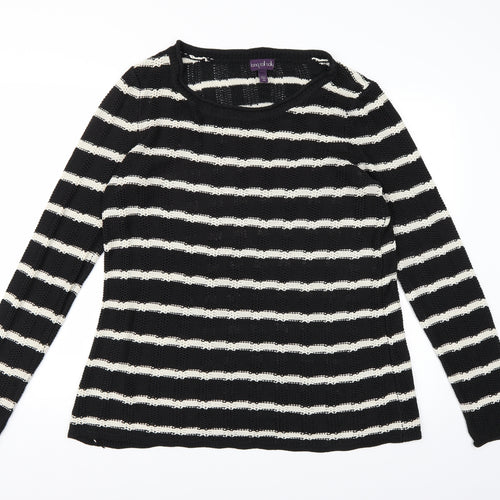 Long Tall Sally Womens Black Striped Knit Pullover Jumper Size L